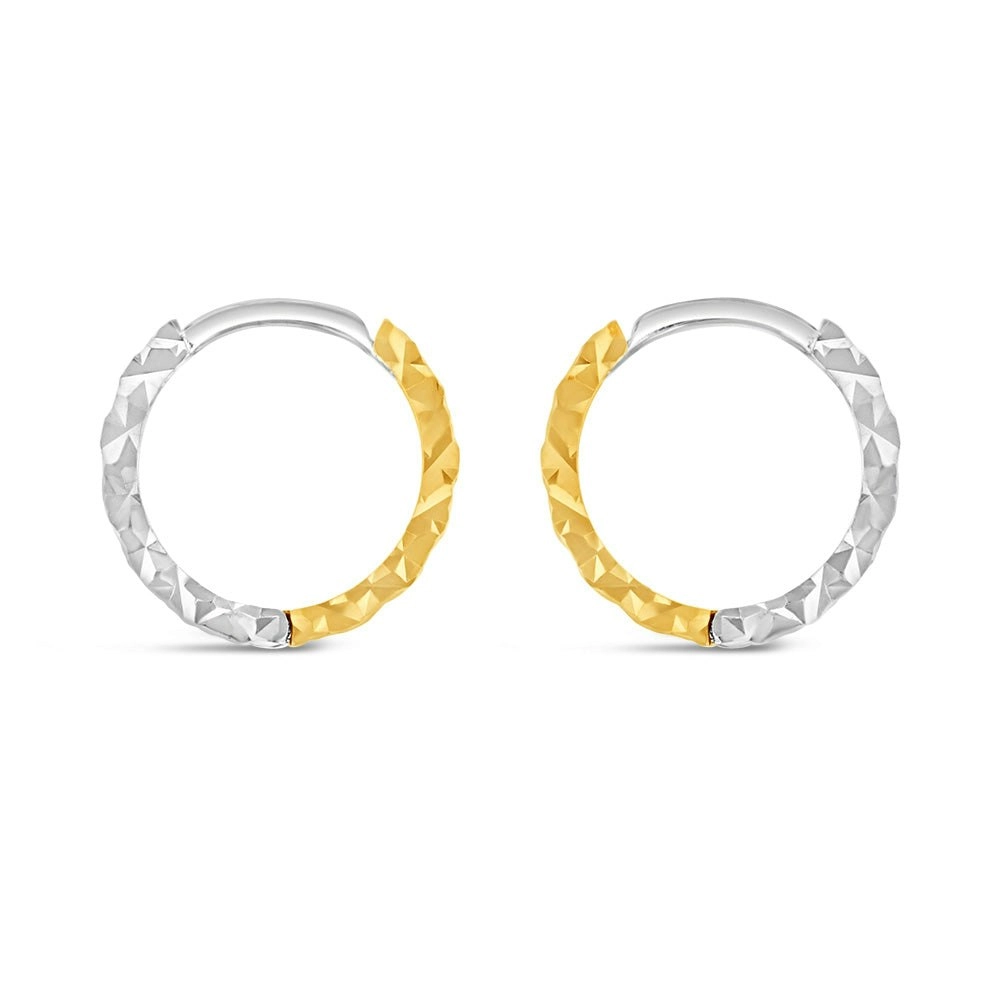 9ct Yellow And White Gold Two Tone Patterned Hoop Earring