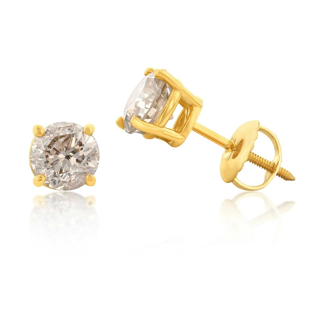 14ct Yellow Gold 1.2 Carat Champagne Australian Diamond Studs with Screwback