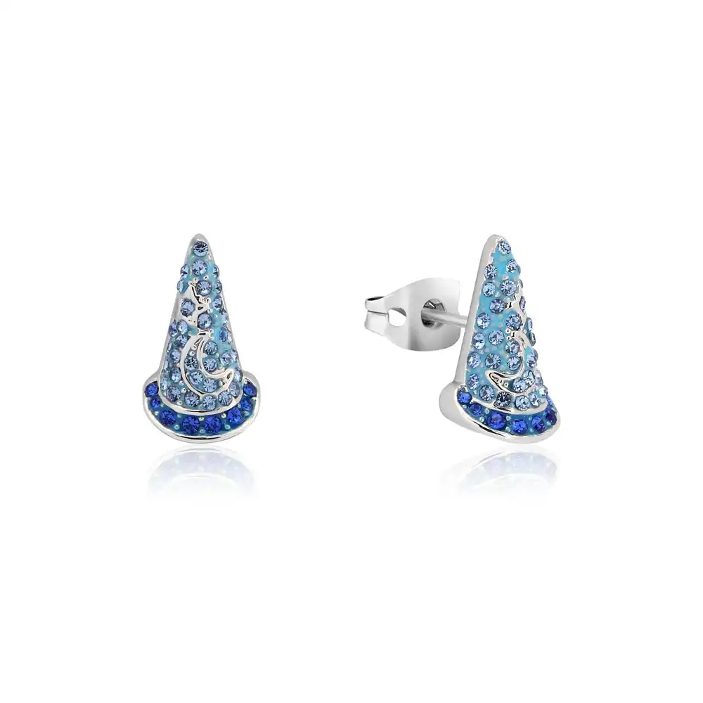 Disney Fantasia White Gold Plated Sorcerer's Hat 10mm Stud Earrings