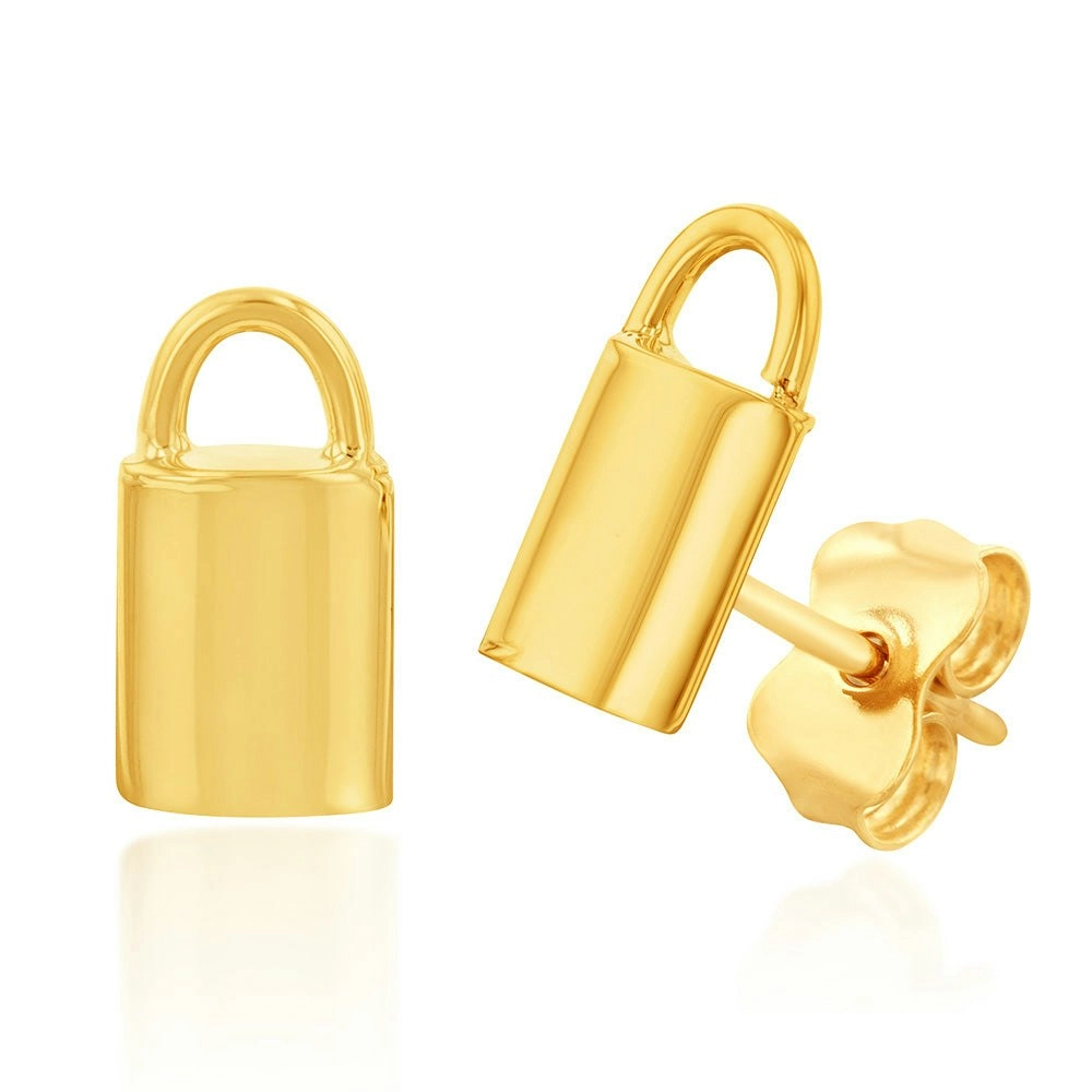 9ct Yellow Gold Plain Lock Stud Earrings