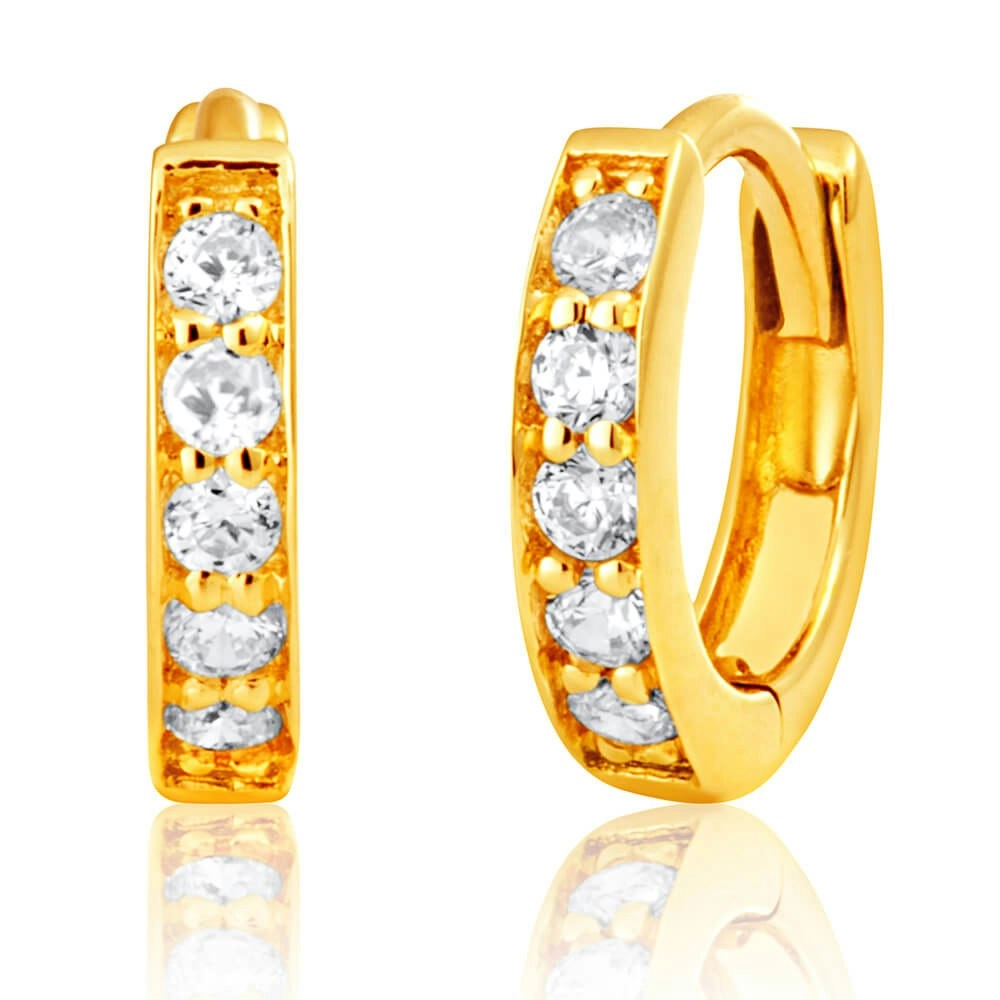 9ct Yellow Gold 10mm Zirconia Huggie Earrings