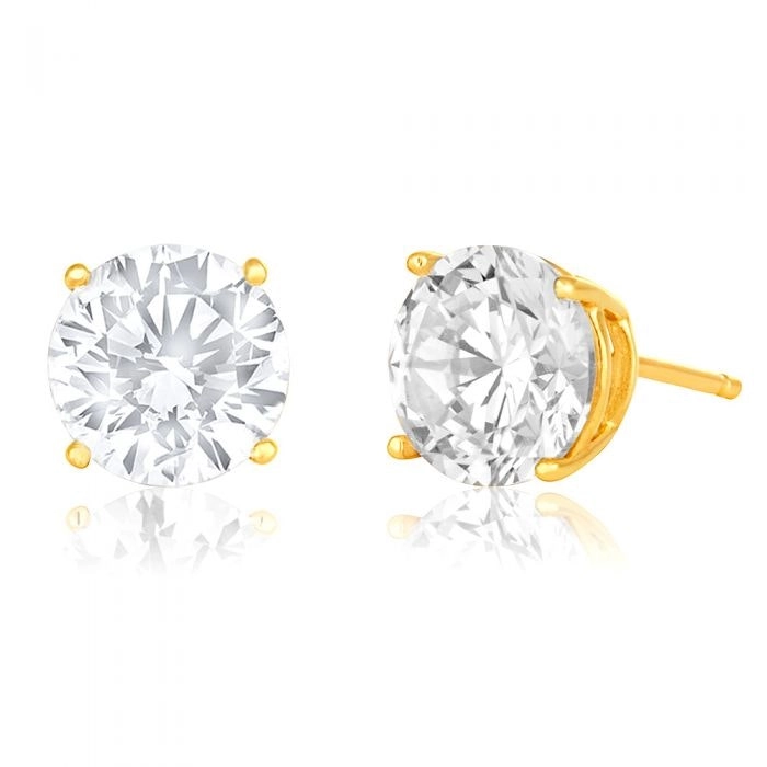 9ct Yellow Gold Cubic Zirconia Brilliant Cut 6.5mm Stud Earrings