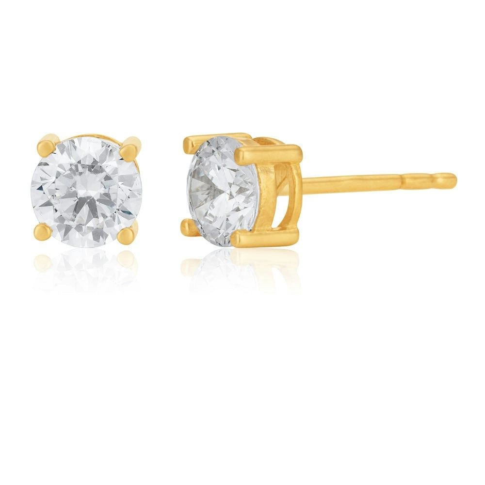 9ct Yellow Gold Cubic Zirconia 7mm Round Studs