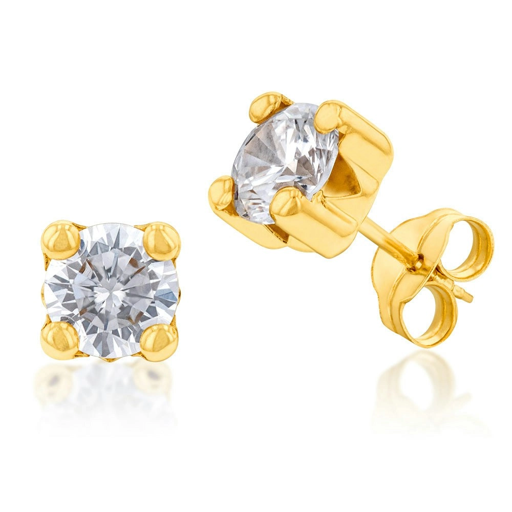 9ct Yellow Gold 5mm 4 Claw Zirconia Studs