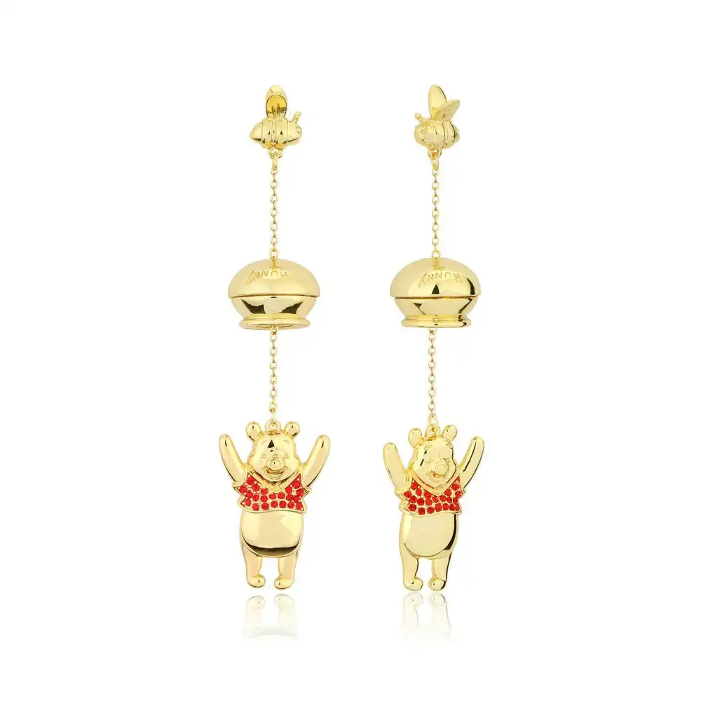 Disney Gold Plated Winnie The Pooh Hunny Pot 80mm Drop Earrings
