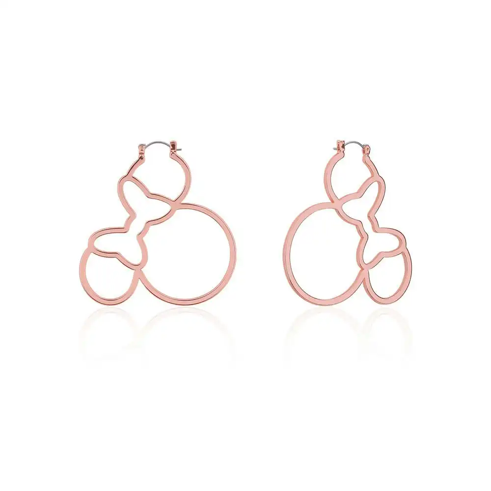 Disney Rose Gold Plated Stainless Steel Minnie Mouse Outline 60mm Hoop Earrings