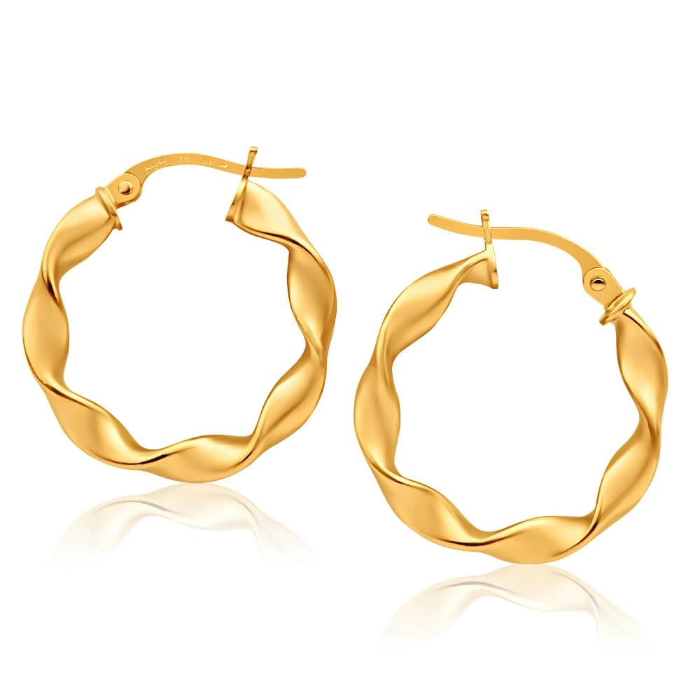 9ct Yellow Gold Hoop Twist Earrings