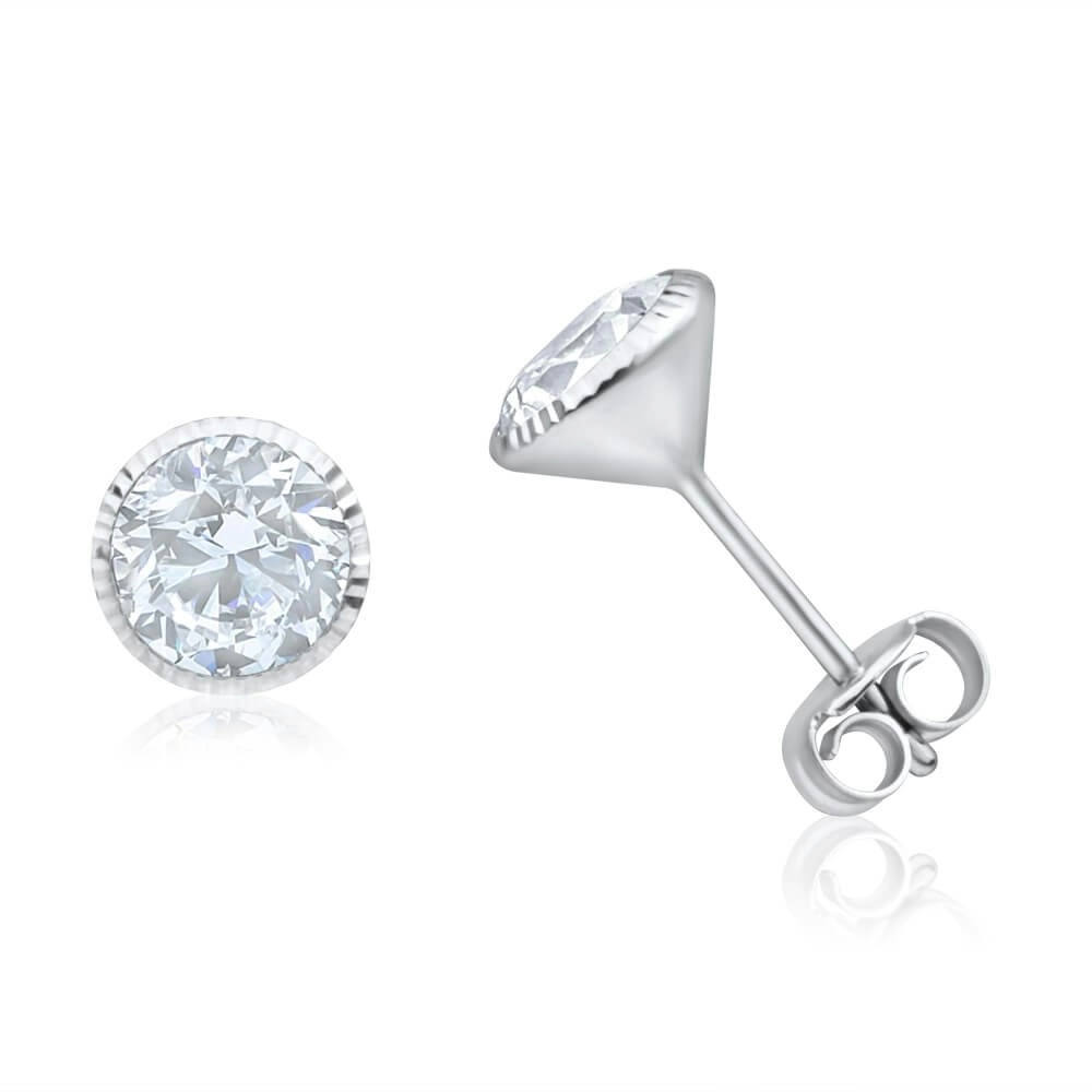 9ct White Gold 6mm Cubic Zirconia Stud Earrings