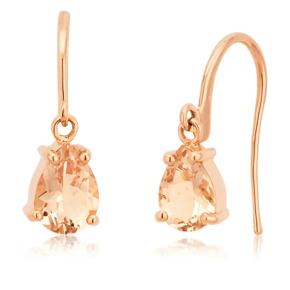 9ct Rose Gold 1.07 Carat Morganite Drop Earrings