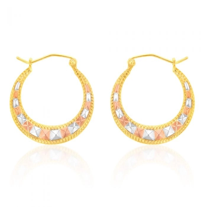 9ct Yellow White And Rose Gold Silverfilled Tricolour Light Hoop Earrings