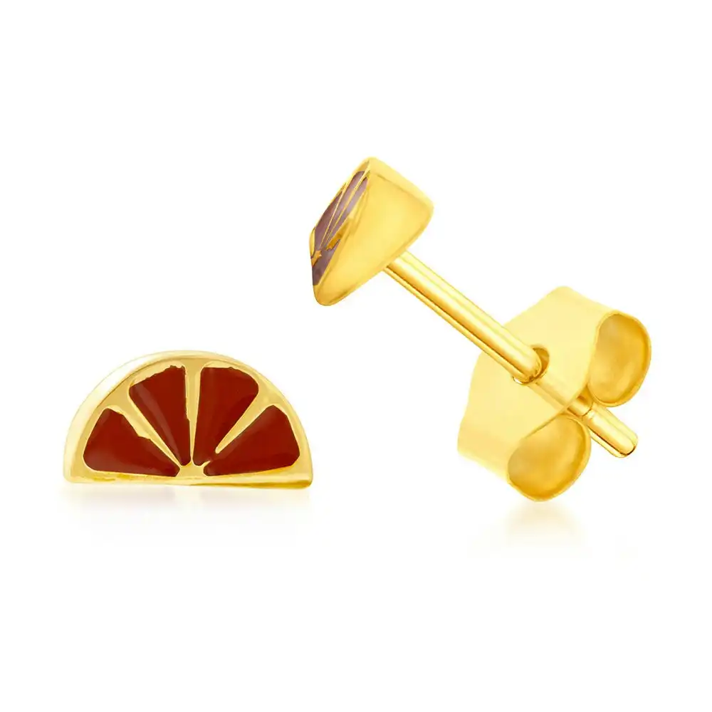 9ct Yellow Gold Slice Of Orange Lime Stud Earrings