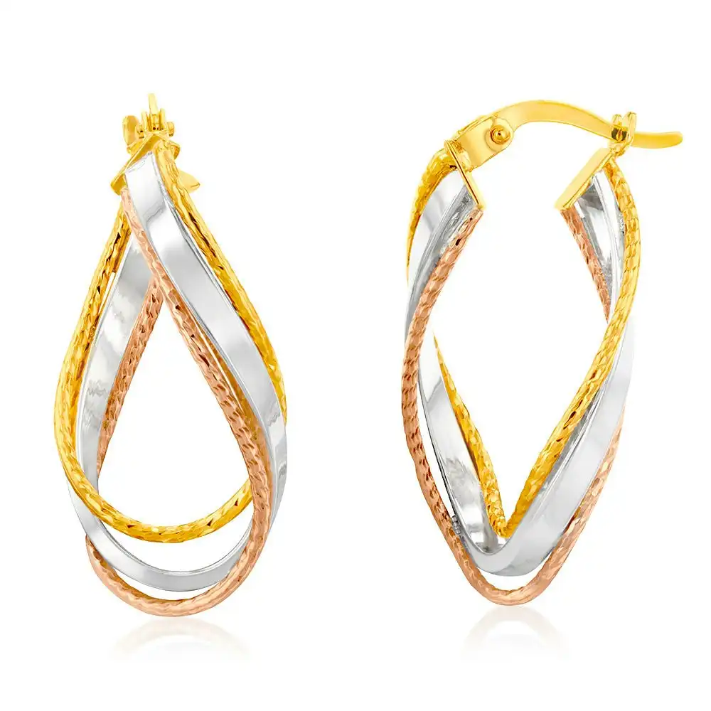 9ct Yellow Gold Twisted Fancy Hoop Earrings