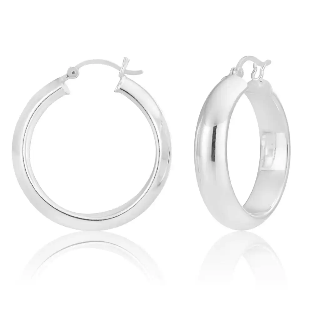 Sterling Silver 30mm Half Round Hoop Earrings