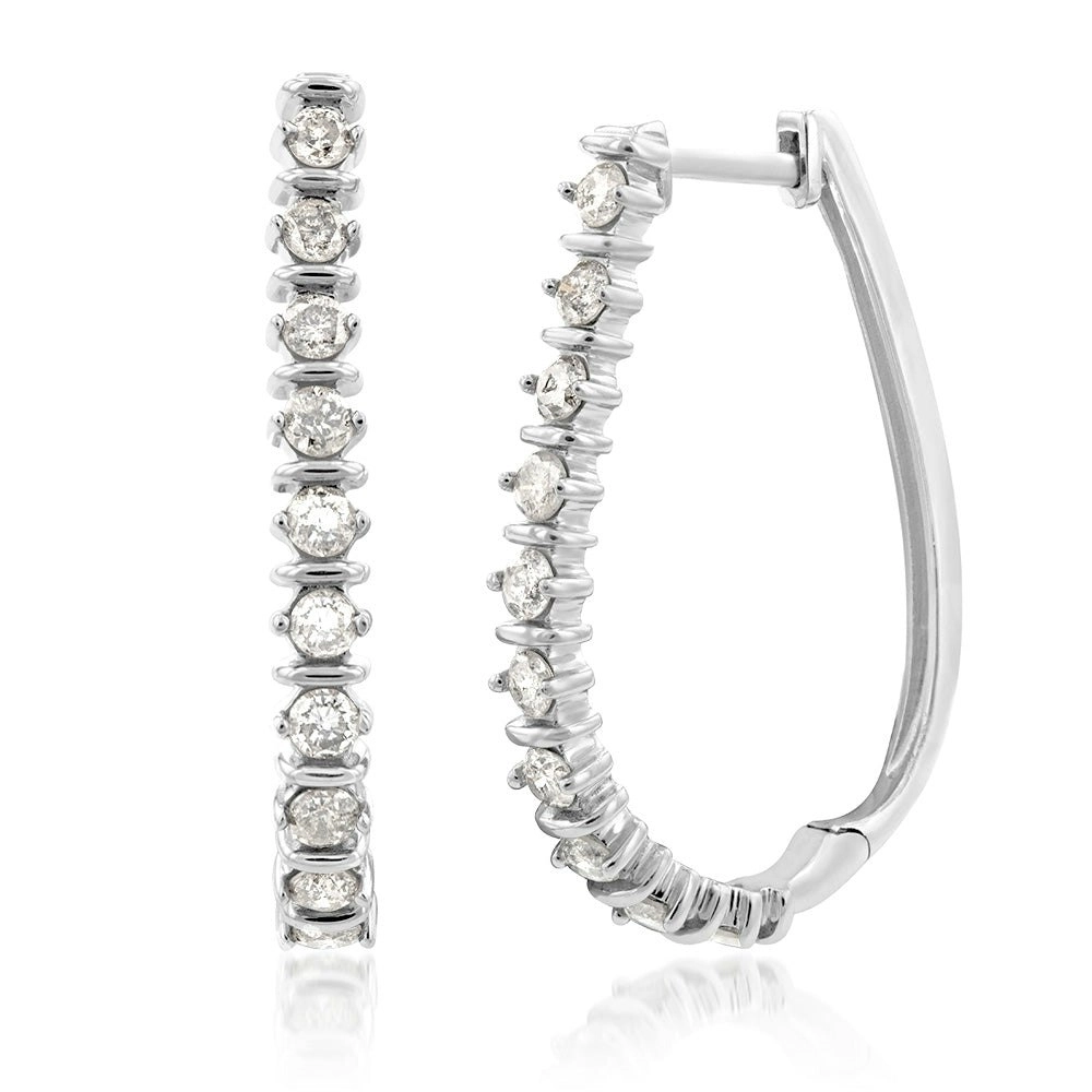 Silver 1 Carat Diamond Hoop Earrings