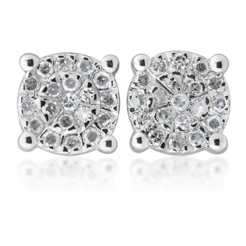 Sterling Silver Diamond Stud Earrings with Brilliant Cut Diamonds and 1 Carat "LOOK"