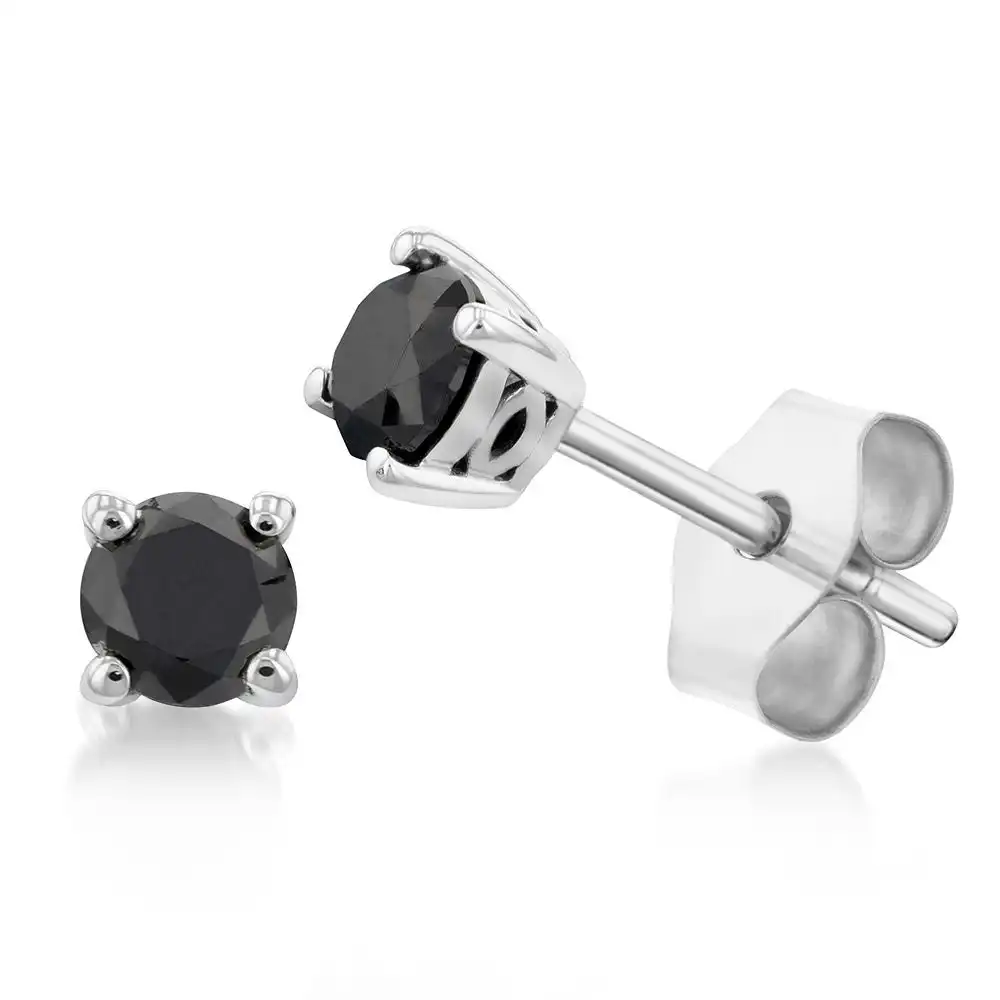 Sterling Silver 0.75 Carat Black Diamond Stud Earrings