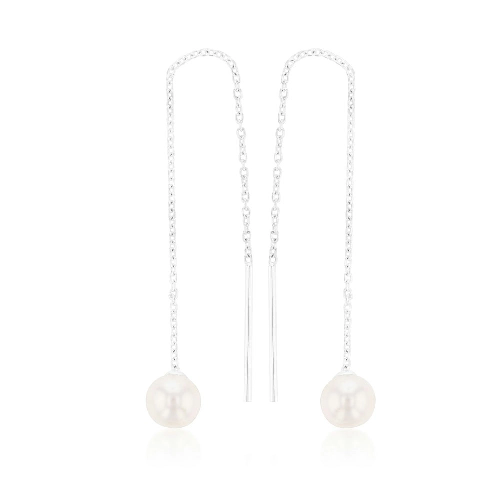 Sterling Silver Freshwater Pearl Drop Threader Earrings