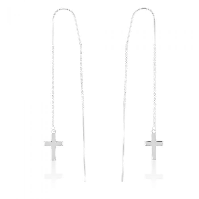 Sterling Silver Cross Threader Drop Earrings