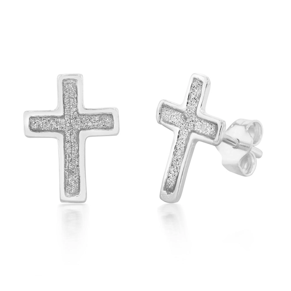 Sterling Silver 12mm Stardust Cross Studs