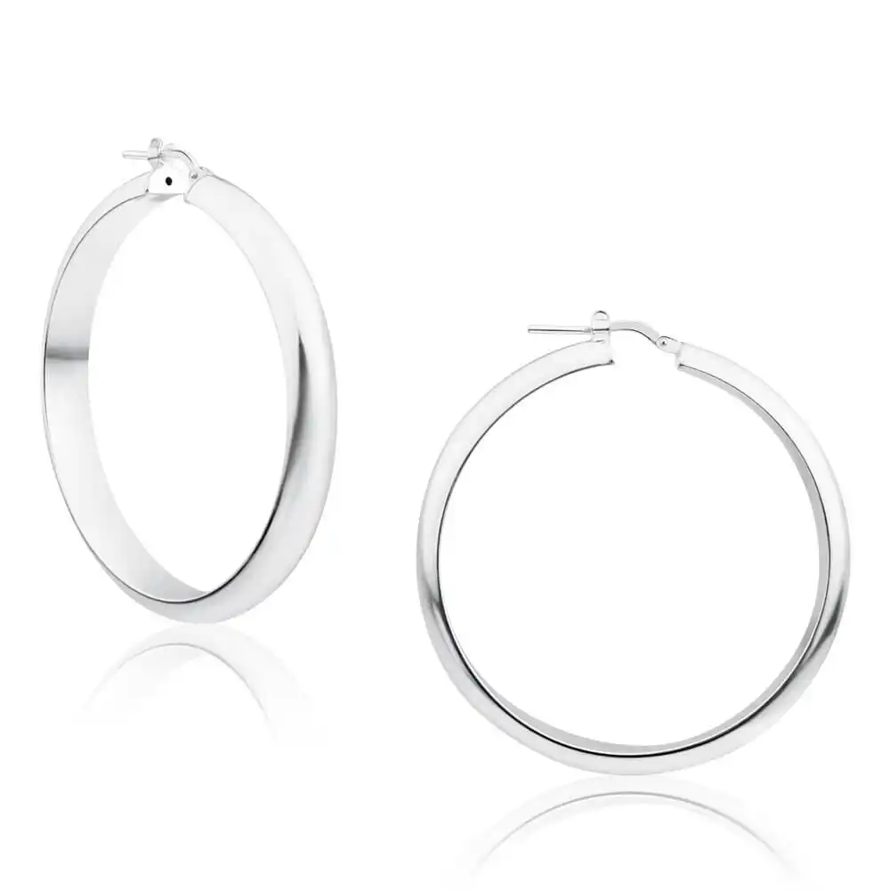 Sterling Silver 40mm Plain Half Round Hoop Earrings