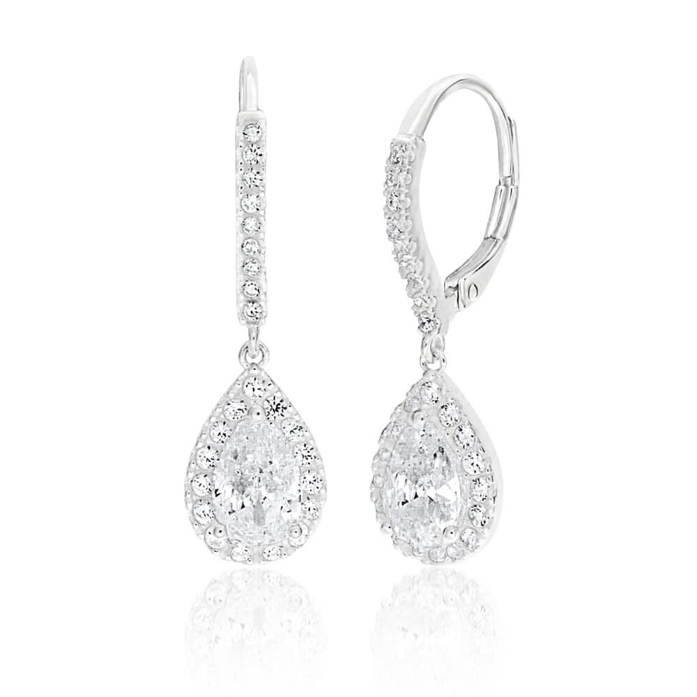 Sterling Silver Cubic Zirconia Pear Shaped Drop Earrings