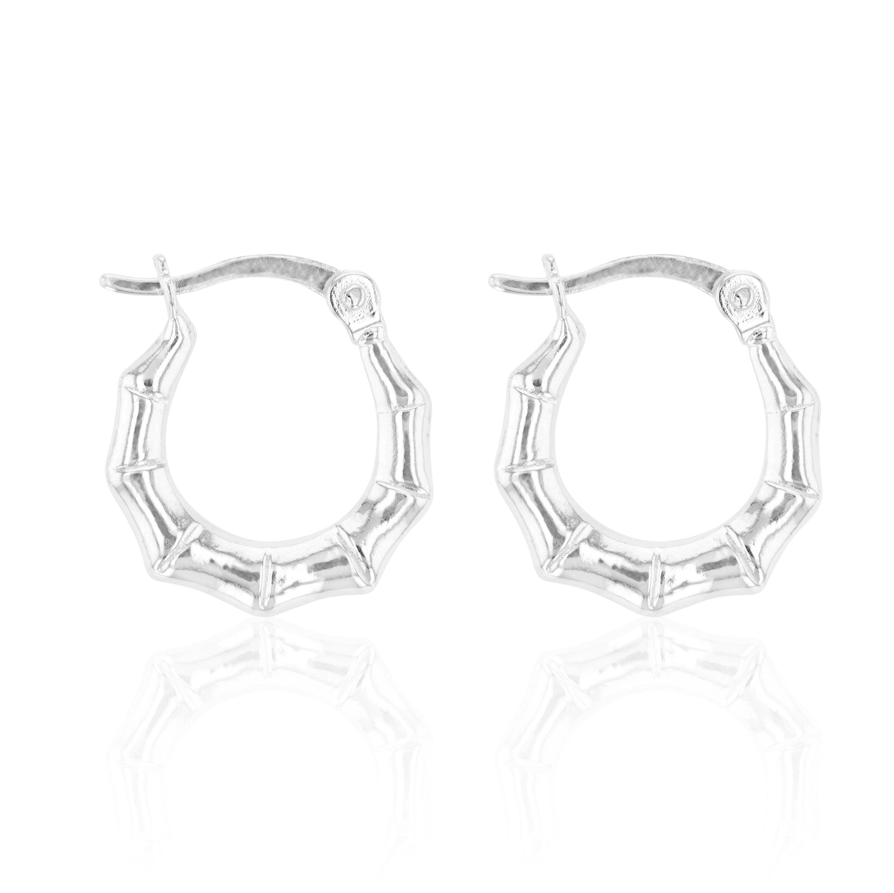 Sterling Silver 8.5mm Bamboo Hoop Earrings