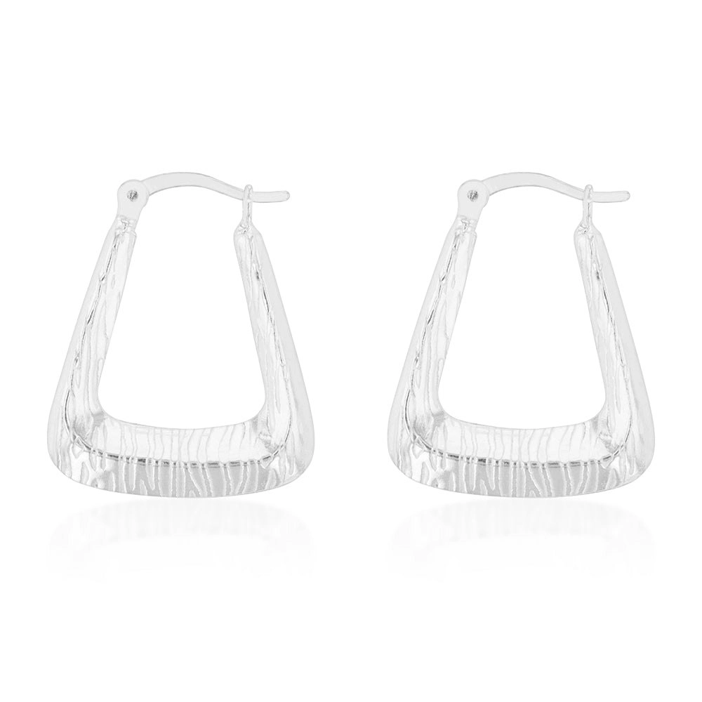 Sterling Silver Rectangular Patterned Hoop Earring