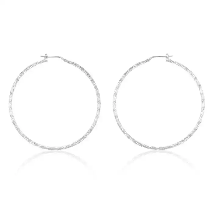 Sterling Silver Twisted 50mm Hoop Earrings