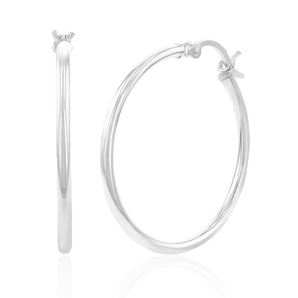 Sterling Silver Plain Round 30mm Hoop Earrings