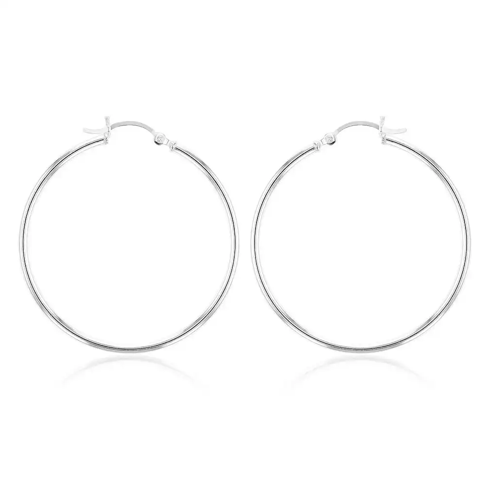 Sterling Silver Plain Round 40mm Hoop Earrings