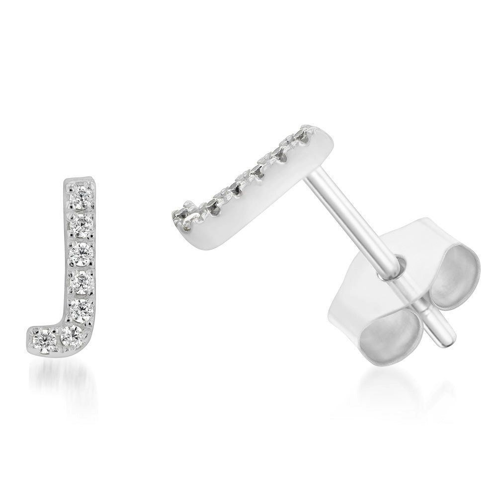 Sterling Silver Cubic Zirconia Initial "J" Stud Earrings