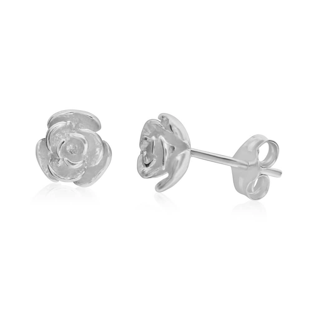 Sterling Silver Tiny Rose Stud Earrings