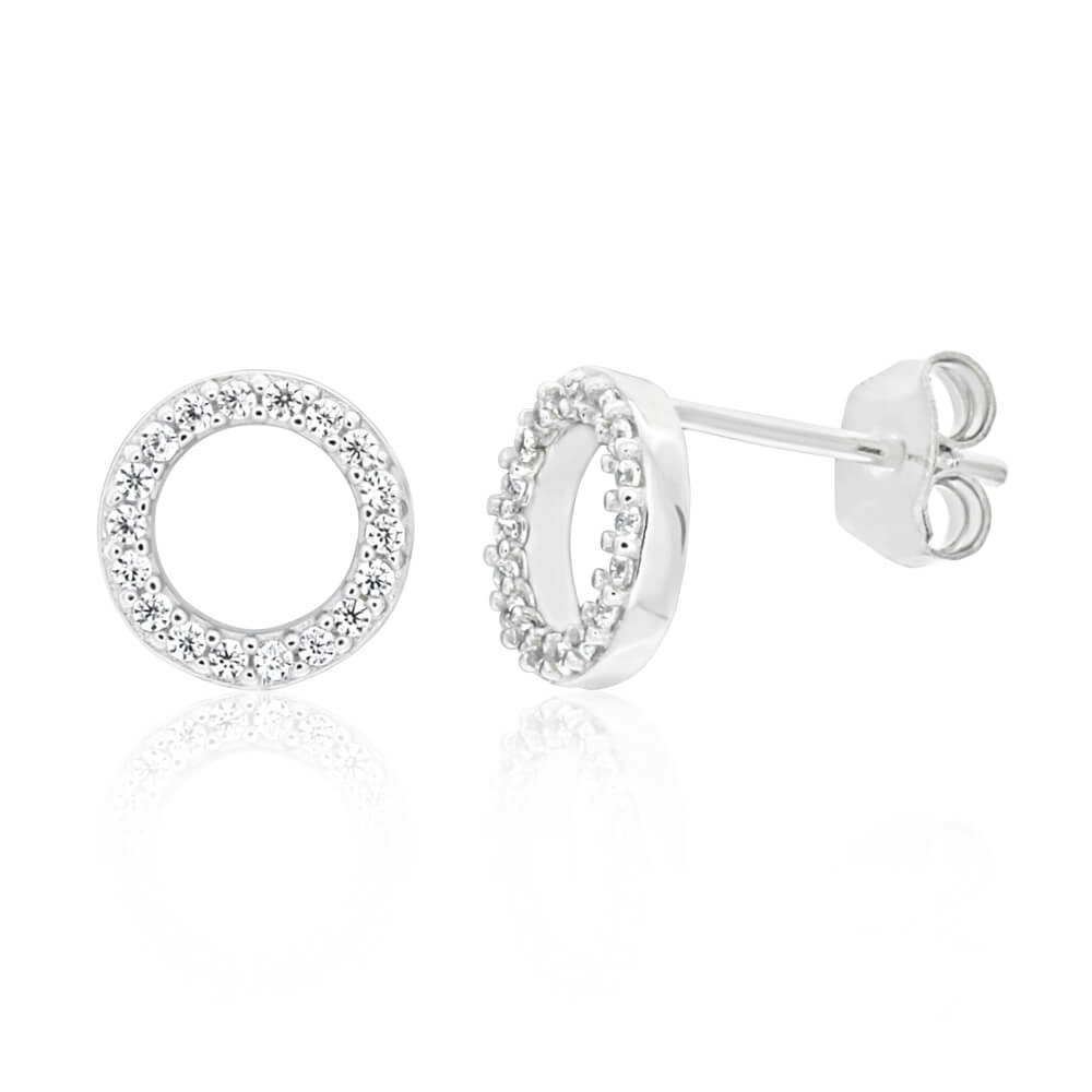 Sterling Silver Cubic Zirconia Open Round Stud Earrings