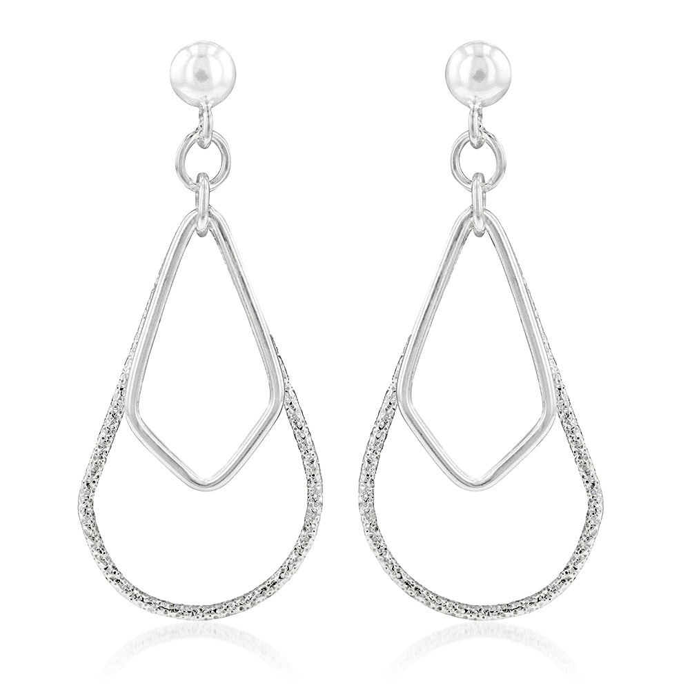 Sterling Silver Diamond And Patterned Drop Earrings