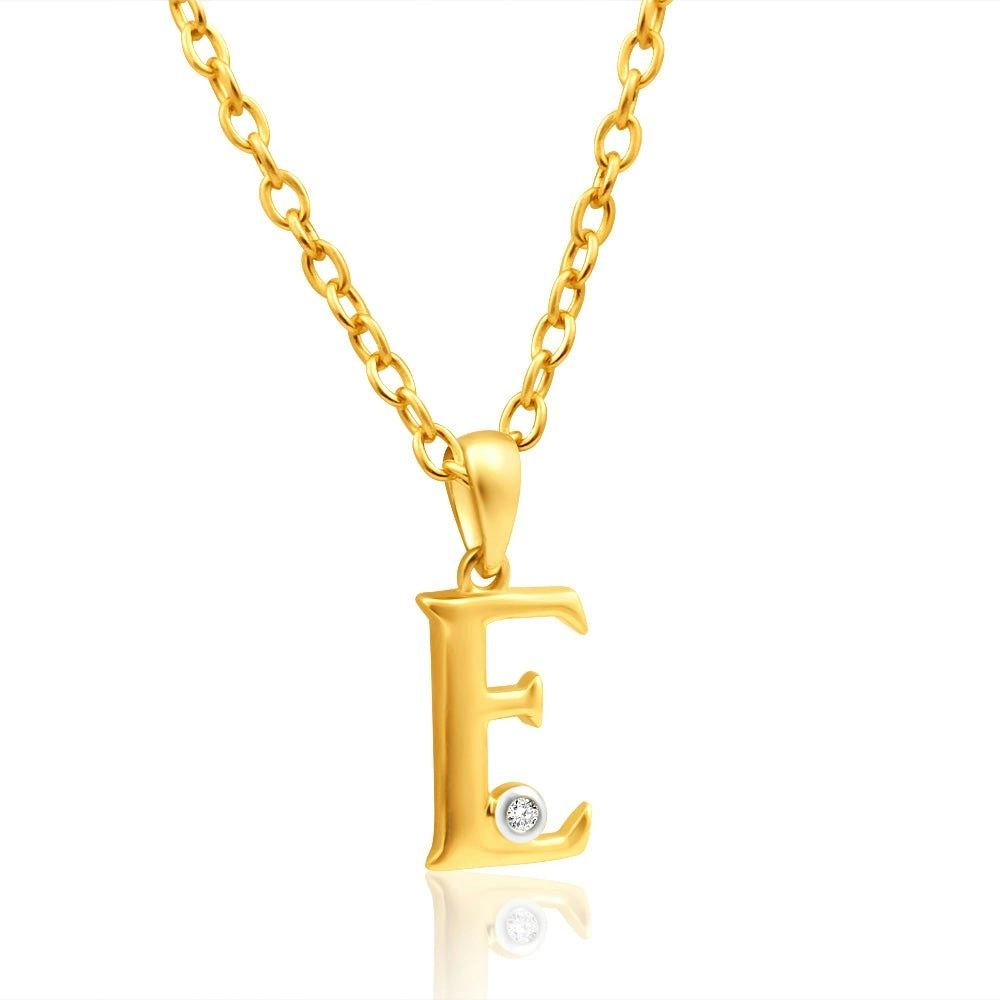 9ct Yellow Gold Pendant Initial E set with diamond