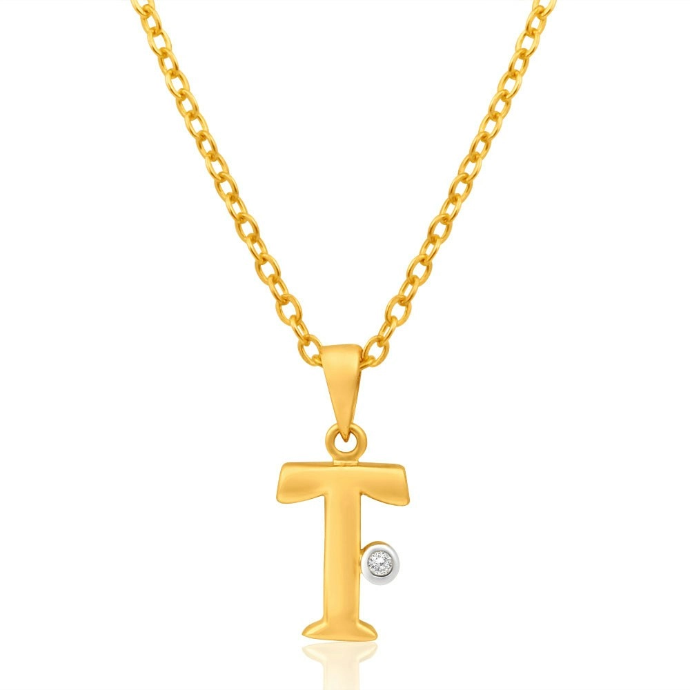 9ct Yellow Gold Pendant Initial T set with diamond