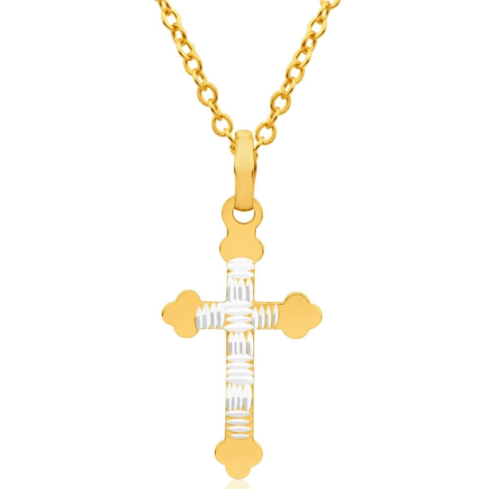 9ct Yellow Gold Silver Filled Fancy Cross Pendant