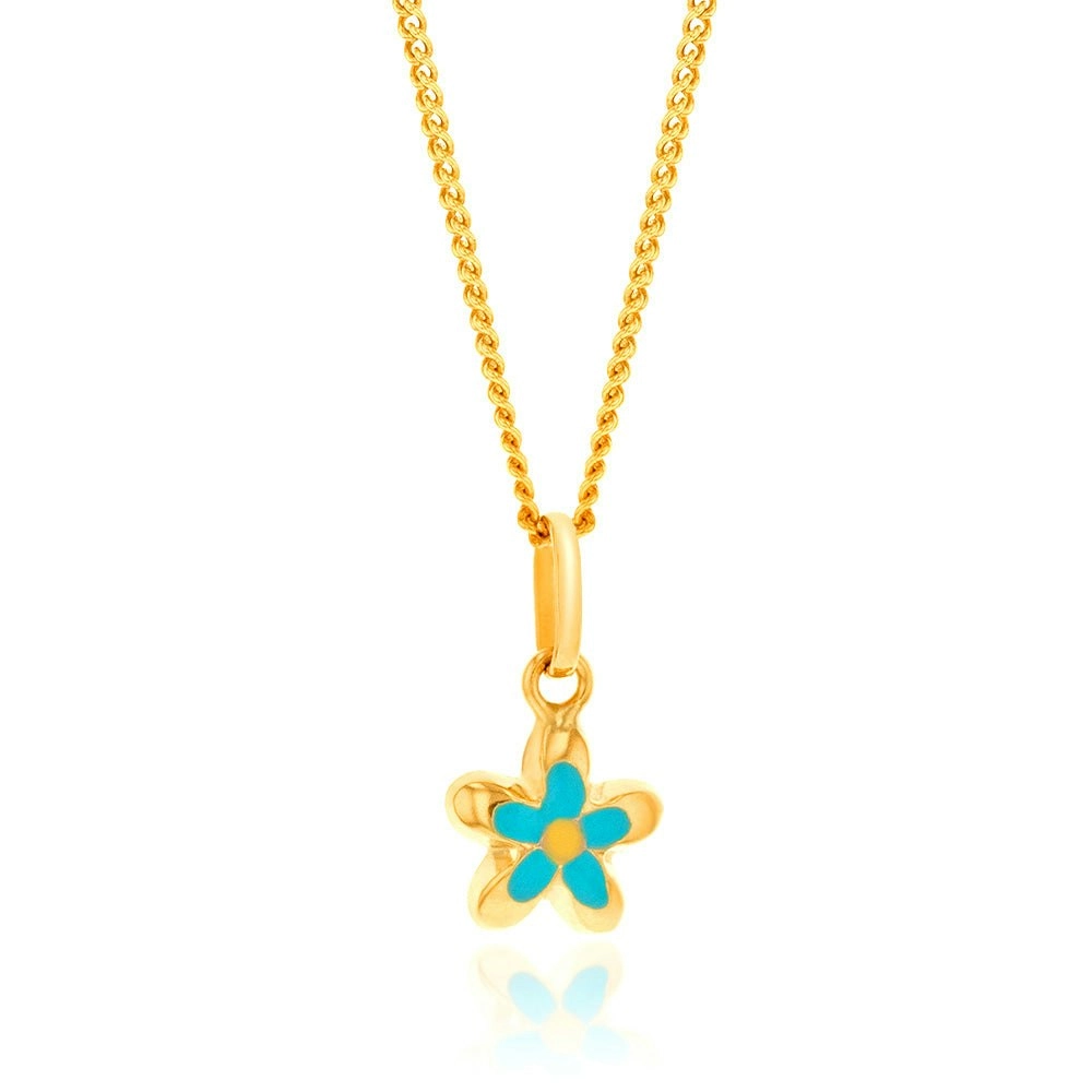 9ct Yellow Gold Enamel 7mm Flower Pendant