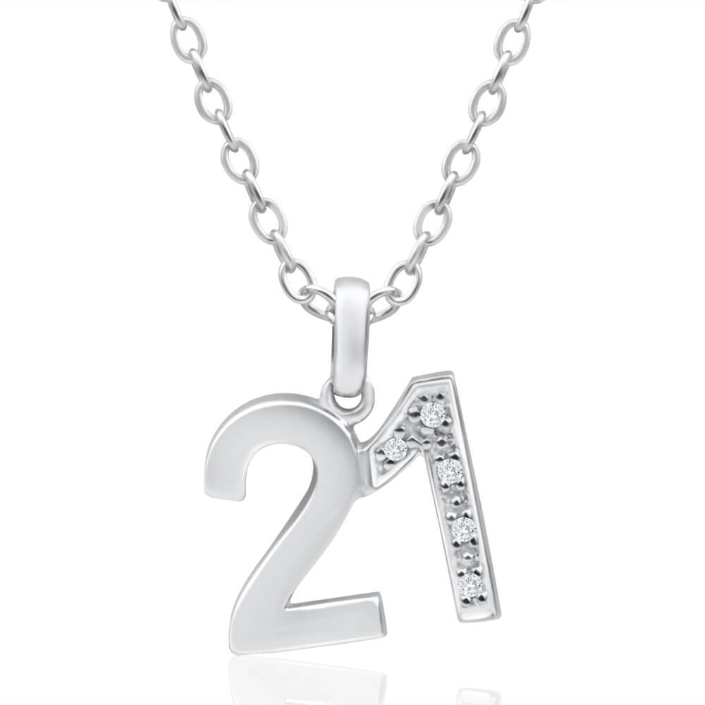 9ct White Gold 21 Pendant with 5 diamonds