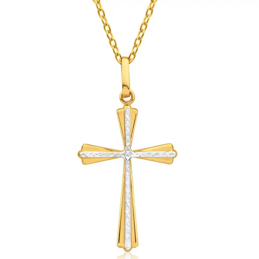 9ct Yellow And White Two Tone Gold Cross Pendant