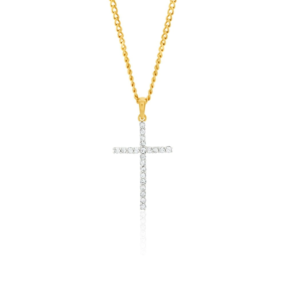 9ct Yellow Gold Diamond Cross Pendant Set with 22 Brilliant Diamonds