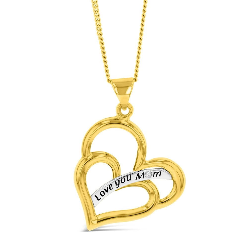 9ct Yellow Gold Double Heart Diamond Pendant