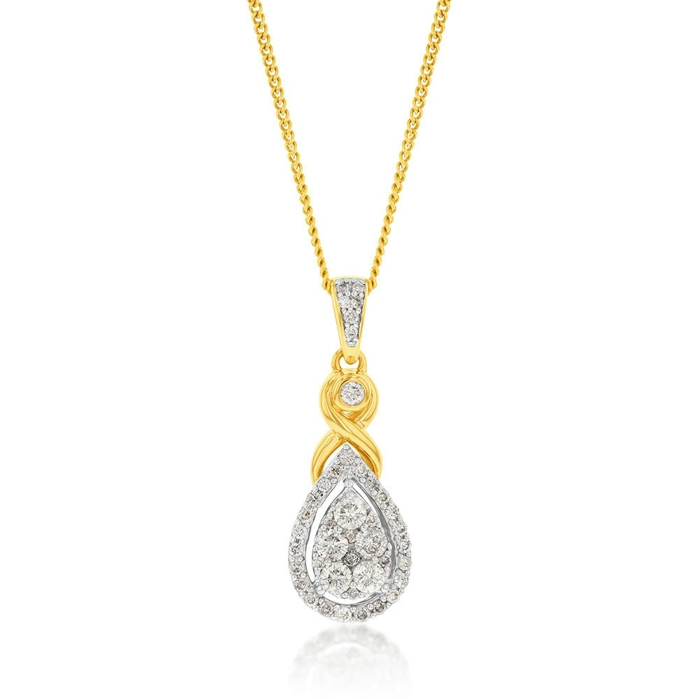 9ct Yellow Gold 1/2 Carat Diamond Pear Shaped Pendant