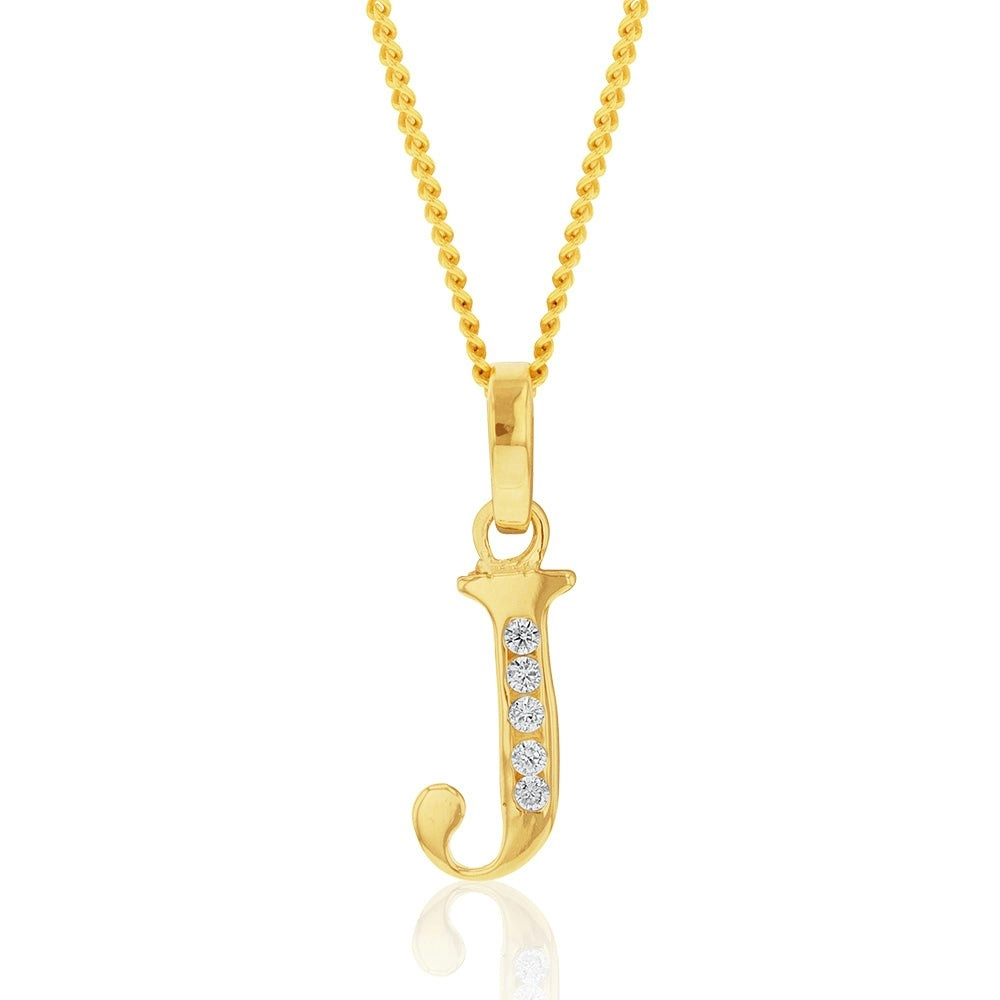 9ct Yellow Gold Initial J Zirconia Pendant