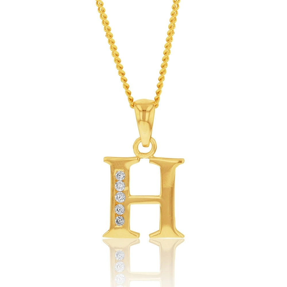 9ct Yellow Gold Initial H Zirconia Pendant