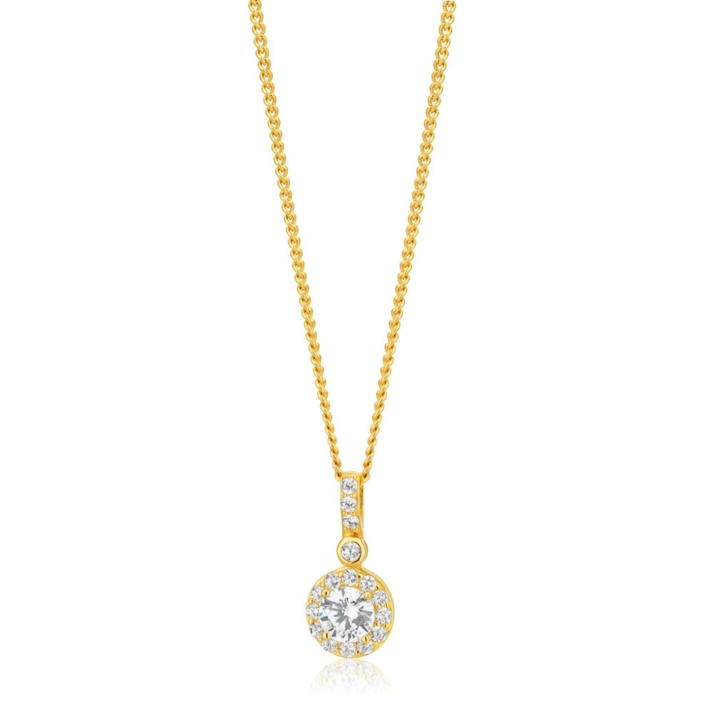 9ct Yellow Gold Zirconia Round Drop Pendant