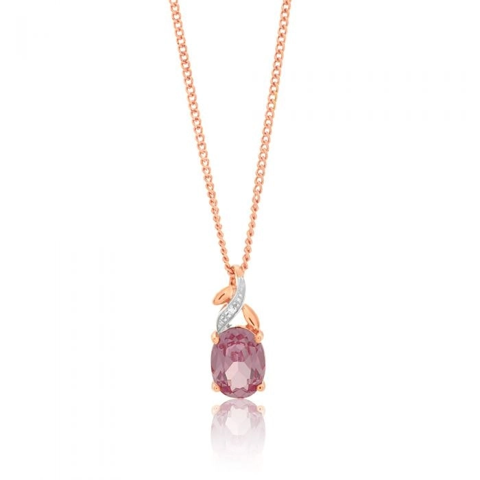 9ct Rose Gold Created Peach Sapphire & Diamond Pendant