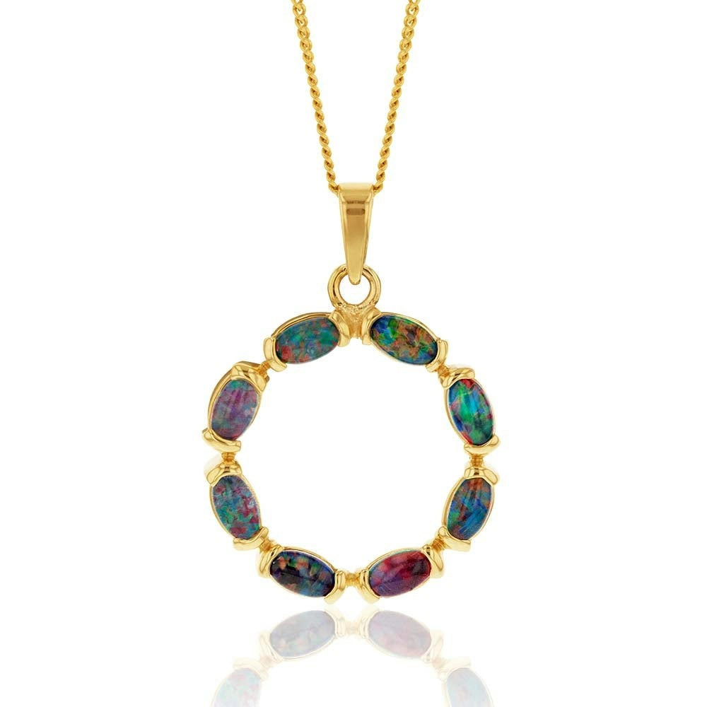 9ct Yellow Gold 5x3mm Triplet Opal Circle of Life Pendant