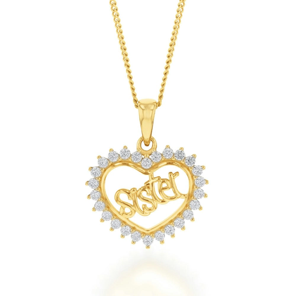 9ct Yellow Gold Zirconia Sister in Heart Pendant