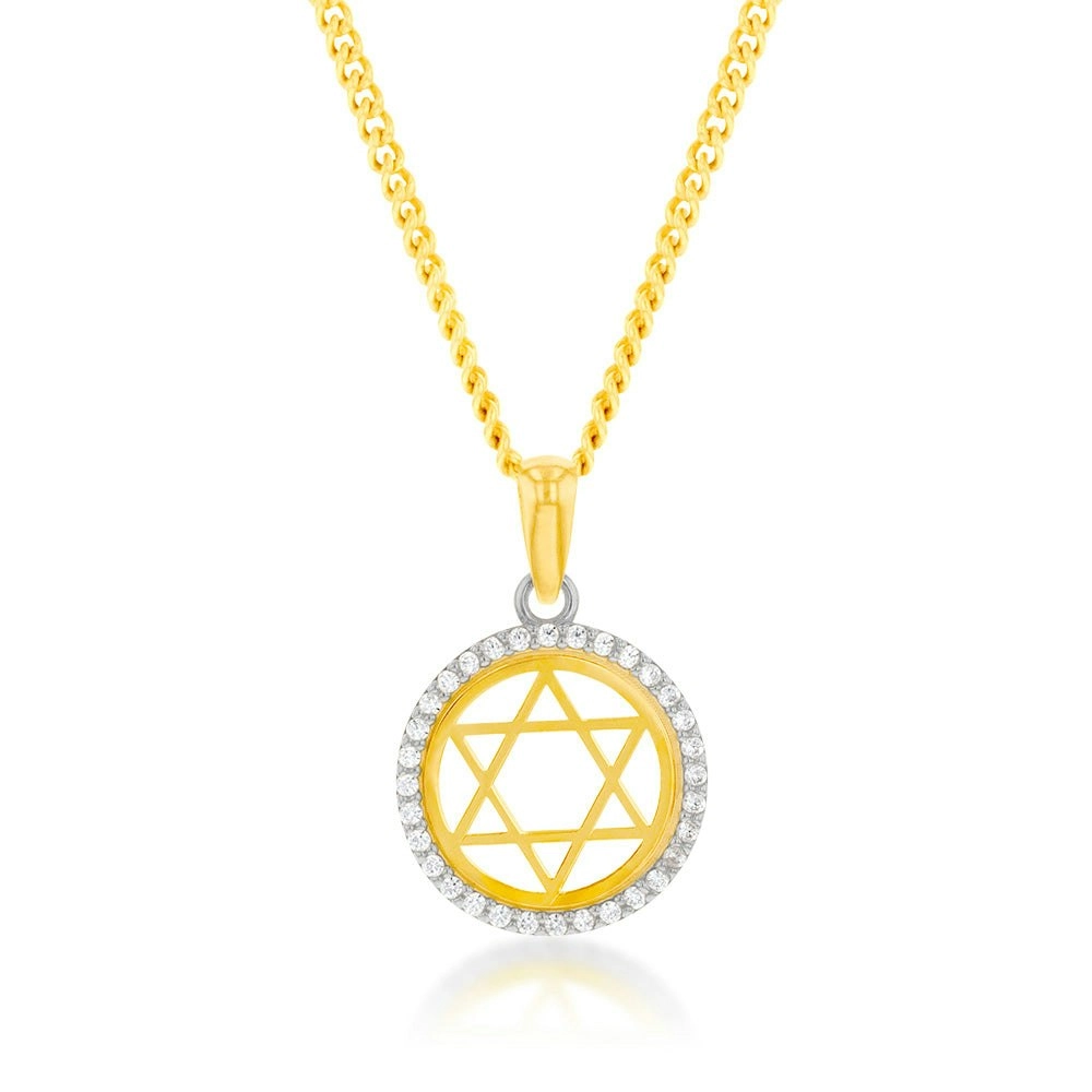 9ct Yellow Gold Zirconia Star of David Round Pendant 9Y